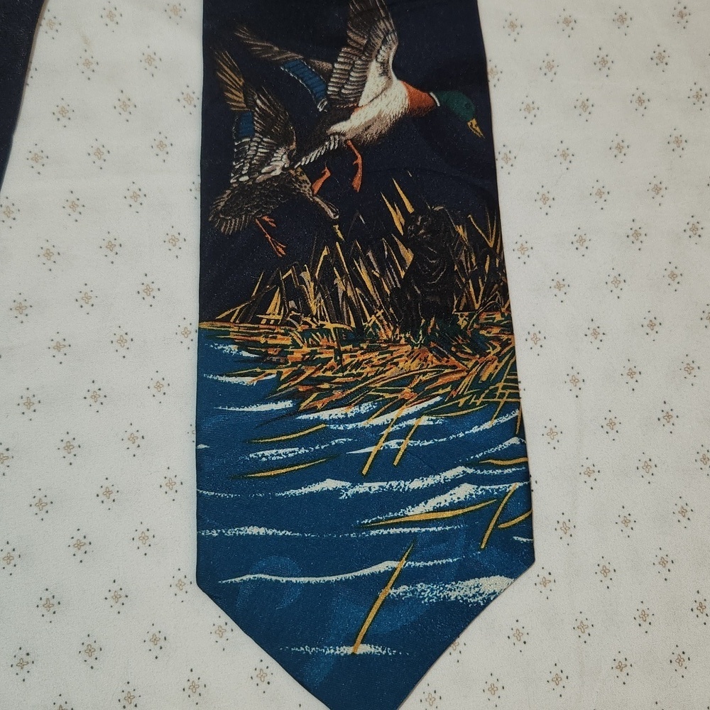 Crescent Bay  Navy/Tan/Teal Duck Print Necktie